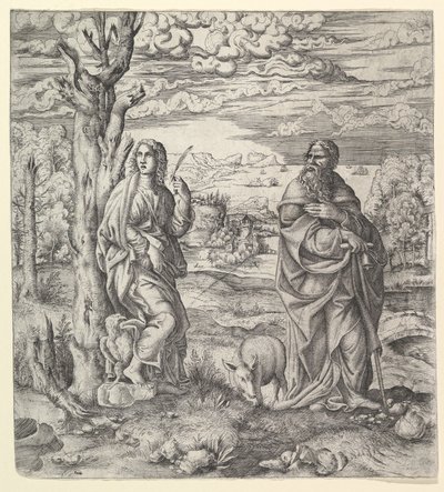 Pyhä Johannes ja Anthony maisemassa, n. 1544-45. tekijältä Master IQV
