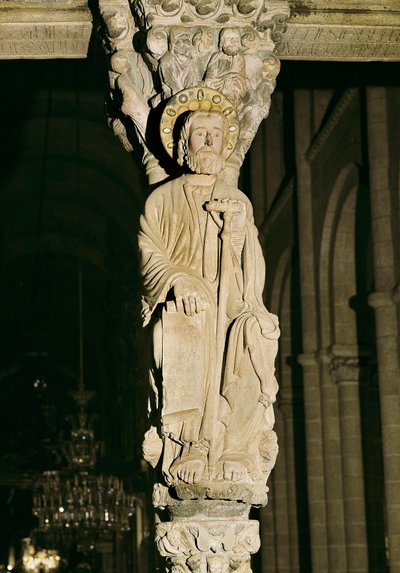 Mullion Pyhän Jaakobin hahmolla, Portico of Glory, Cathedrale Santiago de Compostela tekijältä Master Mateo