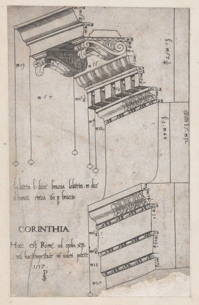 Roomalaisen loiston peili: Entablature of the Forum of Trajanus, Rooma, 1537., 1537. tekijältä Master PS