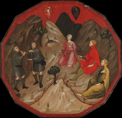 Paimenten Alcesto ja Acaten välinen kilpailu tekijältä Master of 1416