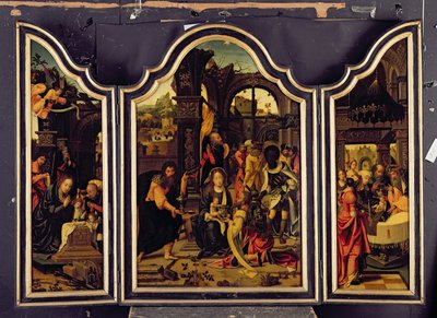 Triptyykki; Maagien ihailu; Syntymä ja esitys temppelissä; Ilmoitus tekijältä Master of 1518
