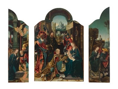 Triptyykki: keskustaulu: Vasemmanpuoleinen siipi: Oikea siipi: Pako Egyptiin tekijältä Master of 1518