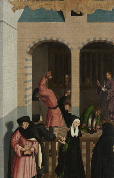 Armon seitsemän teosta Paneeli polyptyykistä, jossa on seitsemän laupeuden teosta: vankien lohdutus tekijältä Master of Alkmaar