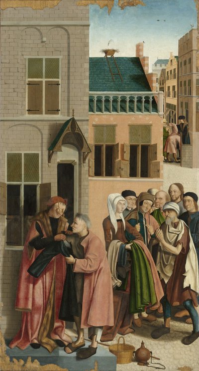 Armon seitsemän teosta: Alaston pukeminen, 1504 tekijältä Master of Alkmaar