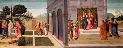 Susanna ja vanhimmat puutarhassa ja Susannan oikeudenkäynti vanhimpien edessä, n. 1500. tekijältä Master of Apollo and Daphne