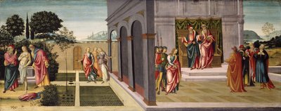 Susanna ja vanhimmat puutarhassa ja Susannan oikeudenkäynti vanhimpien edessä, n. 1500 tekijältä Master of Apollo and Daphne