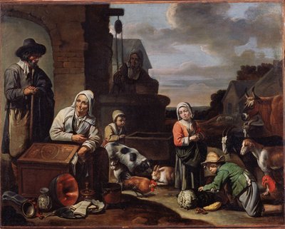Talonpojat kaivolla. Beguinesin mestarin maalaus (1600-luvun puoliväli). Öljy kankaalle, 94 x 119 cm, 1600-luvun toinen puoli. Ranskalainen taide, barokkitaide. Pushkinin taidemuseo, Moskova. ©FineArtImage/Leemage tekijältä Master of Beguins