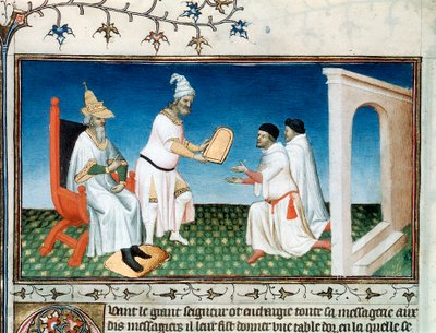 Kublai Khan antaa poloille heidän passinsa, 1280-luku, 1400-luvun alku. tekijältä Master of Boucicaut