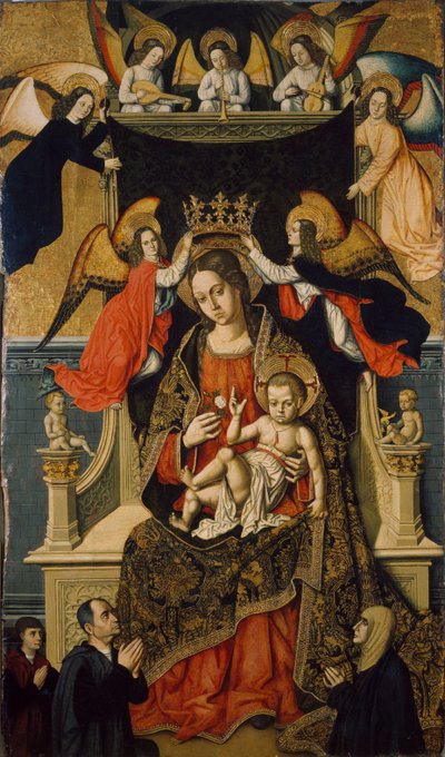 Neitsyt ja lapsi enkelien ja lahjoittajien kanssa, 1475-1500 tekijältä Master of Castelsardo