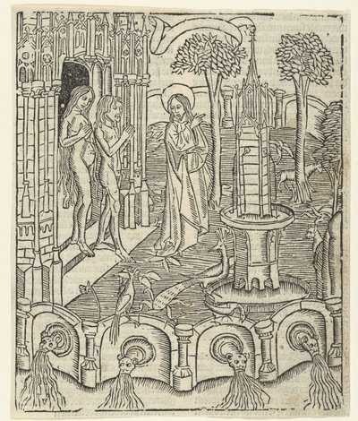 Jumala näyttää Aadamille ja Eevalle Paratiisin tekijältä Master of Delft (attributed to)