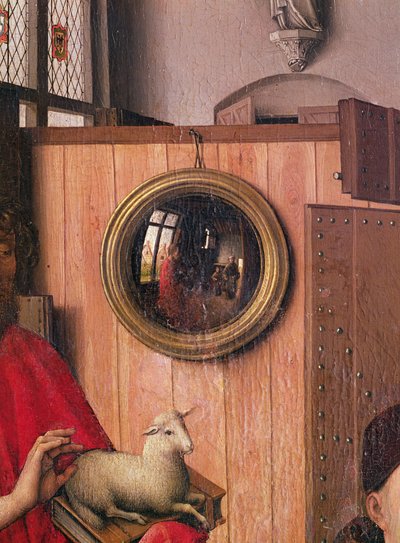 Johannes Kastaja ja lahjoittaja, Heinrich Von Werl, Werlin alttaritaulusta, yksityiskohta peilistä, noin 1438 (ks. myös 36923). tekijältä Master of Flémalle