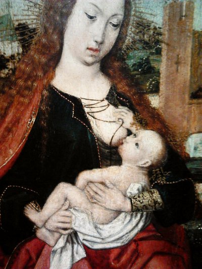 Madonna ja lapsi kahden enkelin kruunaamina (yksityiskohta). tekijältä Master of Frankfurt