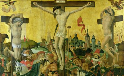 Ristiinnaulitseminen, noin 1500 (yksityiskohta kuvasta 148971). tekijältä Master of Hamburg
