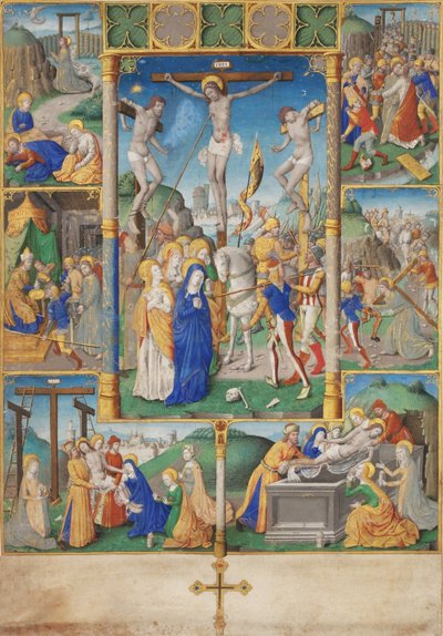 Ristiinnaulitseminen kuudella kohtauksella Kristuksen kärsimyksestä tekijältä Master of Jacques de Besançon