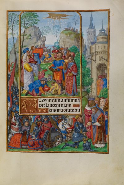 Israelilaiset keräävät mannaa taivaasta tekijältä Master of James IV of Scotland