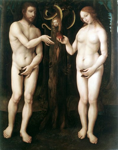 "Aadam ja Eeva" "Aadamin kiusaus", 1520 tekijältä Master of Lucretia