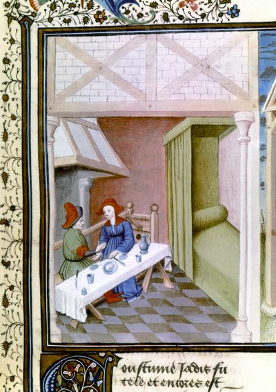 Kohtaus Dekameronista, Salabetto ja Iancofiore. 1430-1455 (pienoiskuva) tekijältä Master of Mansel
