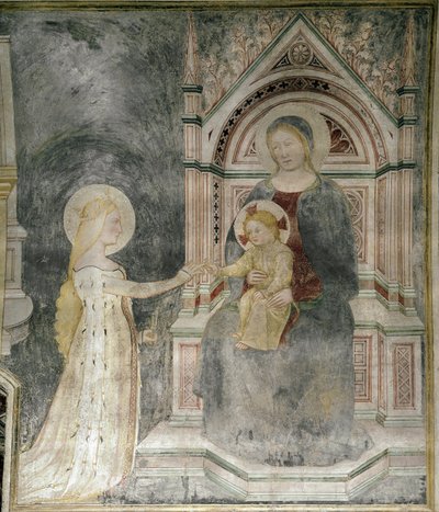 Kristuksen hengellinen avioliitto Pyhän Maria Magdaleenan kanssa, yksityiskohta. (noin 1377, fresko kankaalle) tekijältä Master of Mocchirolo