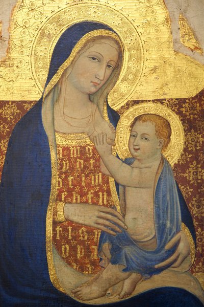 Neitsyt hoitamassa lasta 1409, yksityiskohta (maalaus) tekijältä Master of Narni