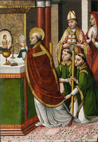 Pyhän Gregorius Suuren messu - Portillon mestari (toimii 1520-1530) - n. 1520 - Tempera paneelissa - 96,2x66,5 - Szepmuveszeti Muzeum, Budapest tekijältä Master of Portillo