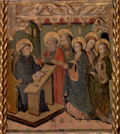 Neitsyt Maria ja pyhät Pietari, Paavali, Johannes evankelista ja Katariina Aleksandria ilmestyy Pyhälle Martinukselle tekijältä Master of Riglos
