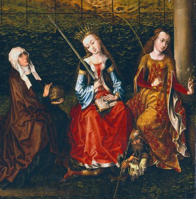Pyhä Elizabeth Unkari, Pyhä Katariina Aleksandrialainen ja Pyhä Rosalie Padovalainen, 1470-1500 tekijältä Master of Saint Gudule