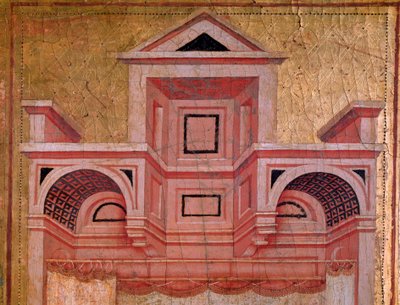 Pyhä Cecilia ja tarina hänen elämästään (Arkkitehtuuriyksityiskohta) - alttaritaulu, n. 1290-1320 tekijältä Master of St. Cecilia