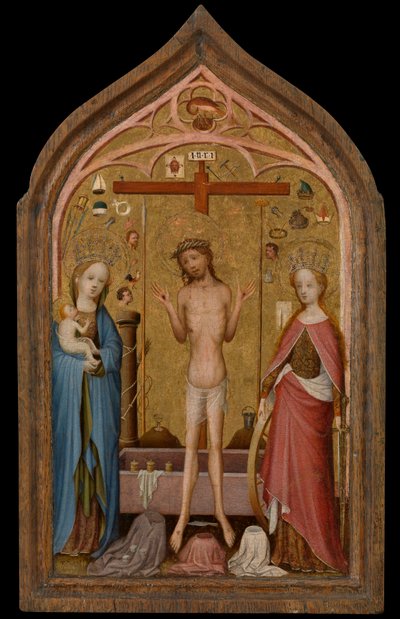 Surun mies Madonnan ja Pyhän Katariina Aleksandrialaisen kanssa (tempera paneelissa) tekijältä Master of St. Veronica