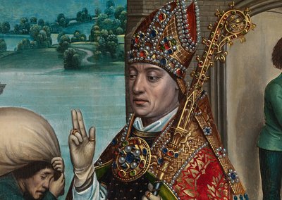Yksityiskohta viljan ihmeestä, Pyhän Nikolauksen alttaritaulusta, n. 1486-1493 (öljy paneelissa) tekijältä Master of The Legend of St. Lucy