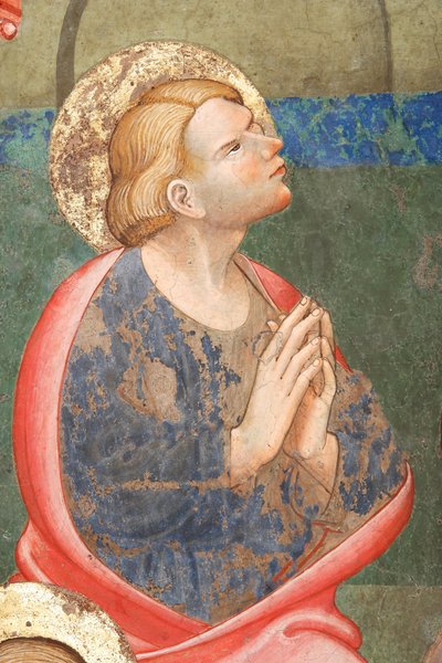 "Helluntai", Yksityiskohta rukoileva pyhimys, n.1420 (fresko) tekijältä Master of Vignola