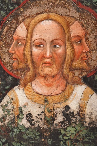 "Kolme kohtaavat kolminaisuuden ja elämänpuun", yksityiskohta, n. 1420 (fresko) tekijältä Master of Vignola