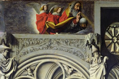 Taivaallinen Isä Jumala lähettää Poikansa Neitsyt Marialle, n. 1445 (yksityiskohta 26541) tekijältä Master of the Aix Annunciation
