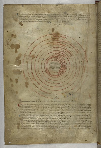 Egerton MS 943 f.2v Inferno: Pyöreä kaavio helvetin sfääristä Dante Alghierin teoksesta "Divina Commedia (The Divine Comedy)" (muste ja väri vellum-kalvolla) tekijältä Master of the Antiphonar of Padua