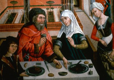 Yksityiskohta alttaritaulusta karmeliittikirkosta, 1400-luku tekijältä Master of the Barbara Legend