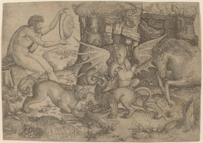 Allegorinen teema: Eläinten taistelu tekijältä Master of the Beheading of St. John
