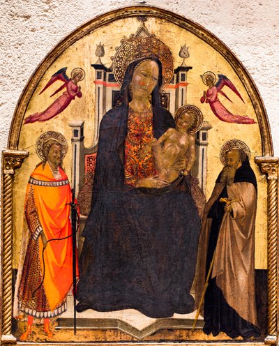 Neitsyt ja lapsi sekä Pyhä Julianus ja Pyhän Antoniuksen luostari tekijältä Master of the Borgo alla Collina