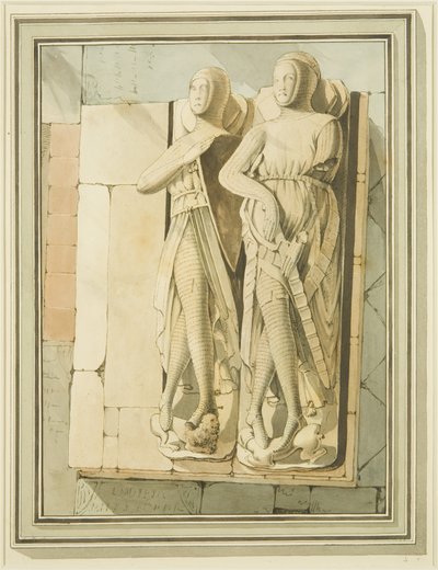 Kahden ritarin, "Maurice of Gaunt" ja "Robert de Gourney" hahmot Pyhän Markuksen kirkossa tekijältä Master of the Bristol Church Monuments