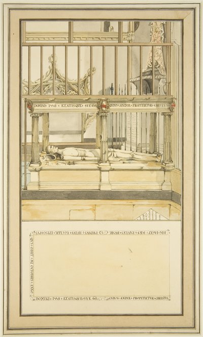 Piispa Paul Bushin hauta Bristolin katedraalissa, n. 1799 (akvarelli paperille) tekijältä Master of the Bristol Church Monuments