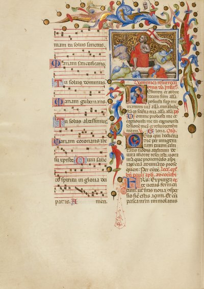 Ylösnousemus; Initial R: Nukkuva sotilas. tekijältä Master of the Brussels Initials