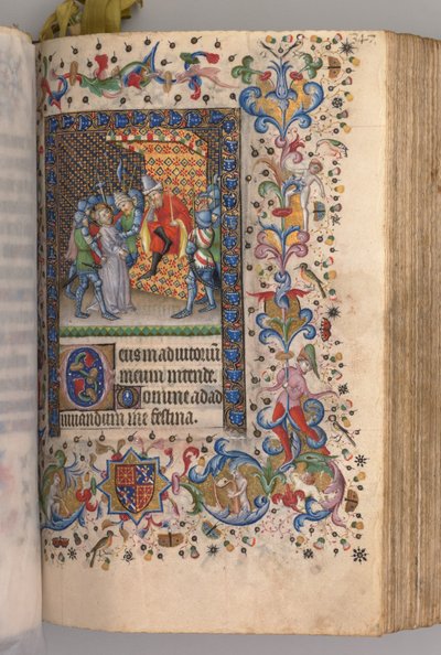 Navarran kuninkaan Kaarle Aatelisen (1361-1425) tunnit: fol. 169r, Kristus Pilatuksen edessä. tekijältä Master of the Brussels Initials and Associates
