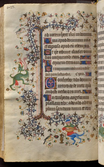 Navarran kuninkaan Kaarle Jalon (1361-1425) tunnit: fol. 205v, teksti tekijältä Master of the Brussels Initials and Associates