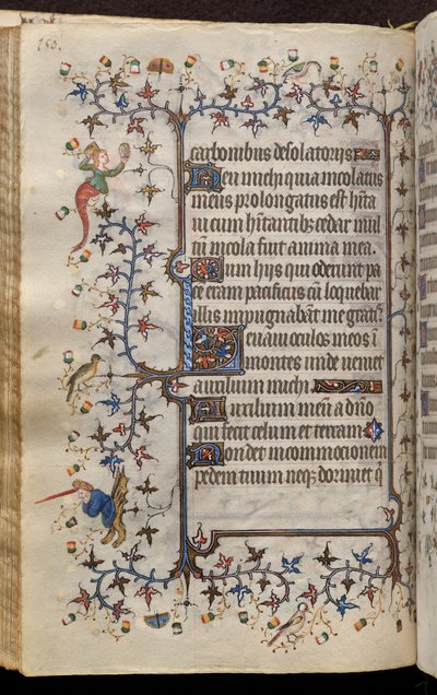Navarran kuninkaan Kaarle Aatelisen (1361-1425) tunnit: fol. 75v, teksti tekijältä Master of the Brussels Initials and Associates