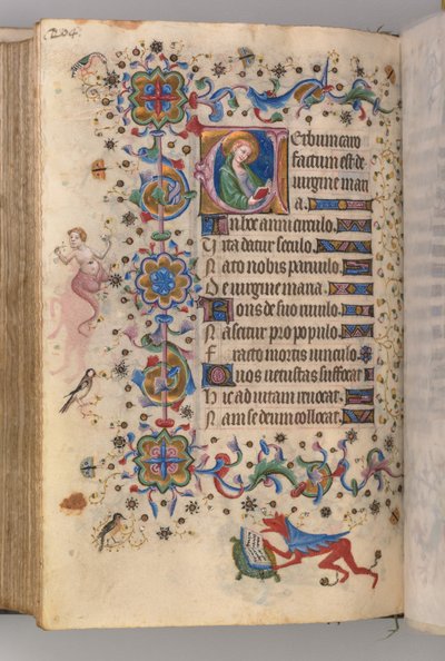 Kaarle Aatelisen, Navarran kuninkaan tunnit 1361-1425: fol. 102v, teksti, c. 1405. tekijältä Master of the Brussels Initials and Associates