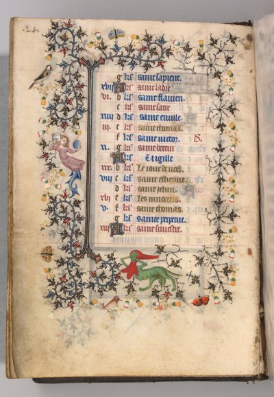 Kaarle Aatelisen, Navarran kuninkaan tunnit 1361-1425: fol. 12v, joulukuu, n. 1405. tekijältä Master of the Brussels Initials and Associates