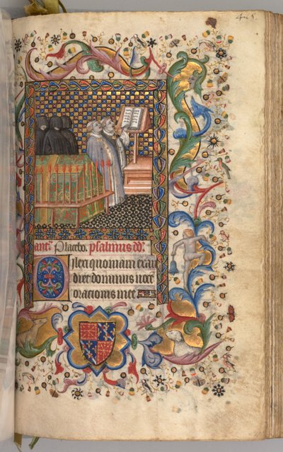 Kaarle Aatelisen, Navarran kuninkaan tunnit 1361-1425: fol. 202r, Kuolleiden toimisto, c. 1405. tekijältä Master of the Brussels Initials and Associates
