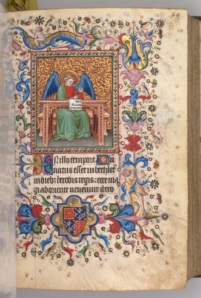 Kaarle Aatelisen, Navarran kuninkaan tunnit 1361-1425: fol. 25a, St. Matthew, n. 1405. tekijältä Master of the Brussels Initials and Associates