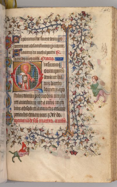Kaarle Aatelisen, Navarran kuninkaan tunnit 1361-1425: fol. 267r, St. Bartholomew, n. 1405. tekijältä Master of the Brussels Initials and Associates