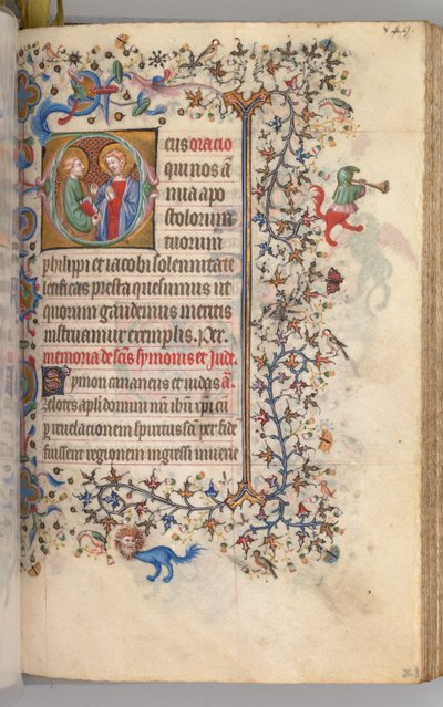 Kaarle Aatelisen, Navarran kuninkaan tunnit 1361-1425, fol. 269r, SS. Philip ja James, n. 1405. tekijältä Master of the Brussels Initials and Associates