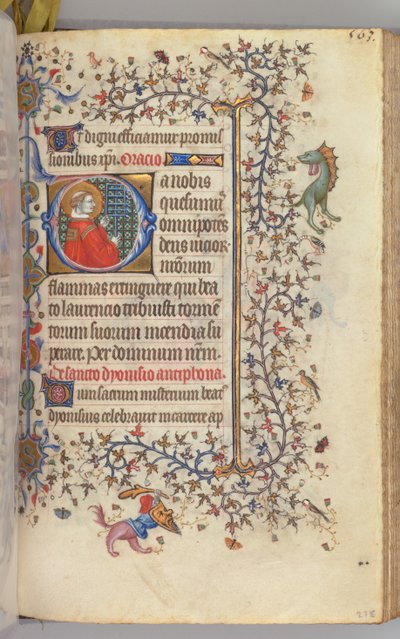 Kaarle Aatelisen, Navarran kuninkaan tunnit 1361-1425, fol. 276r, St. Lawrence, c. 1405. tekijältä Master of the Brussels Initials and Associates