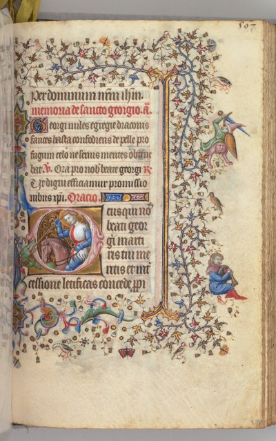 Kaarle Aatelisen, Navarran kuninkaan tunnit 1361-1425, fol. 278r, St. George, c. 1405. tekijältä Master of the Brussels Initials and Associates